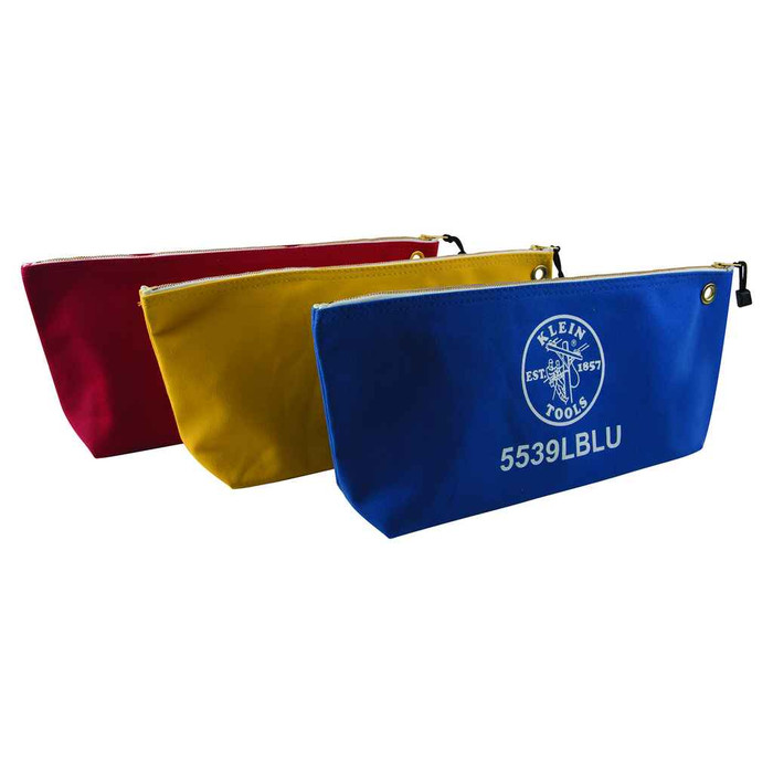 Klein Tools 5539LCPAK Zipper Bags, Large Canvas Tool Pouches, Assorted Colors, 3-Pack