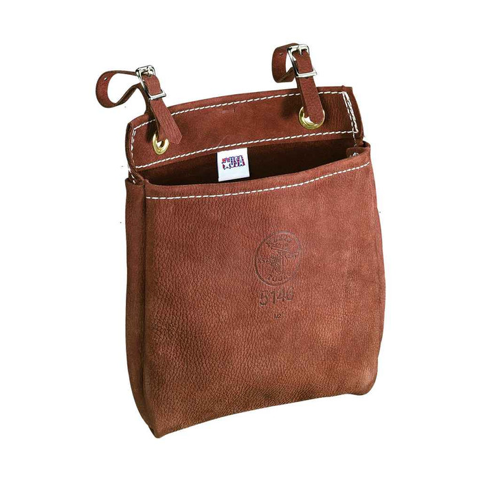 Klein Tools 5146 Tool Bag, Leather All-Purpose Pouch with Belt Straps, 9 x 3 x 8-Inch