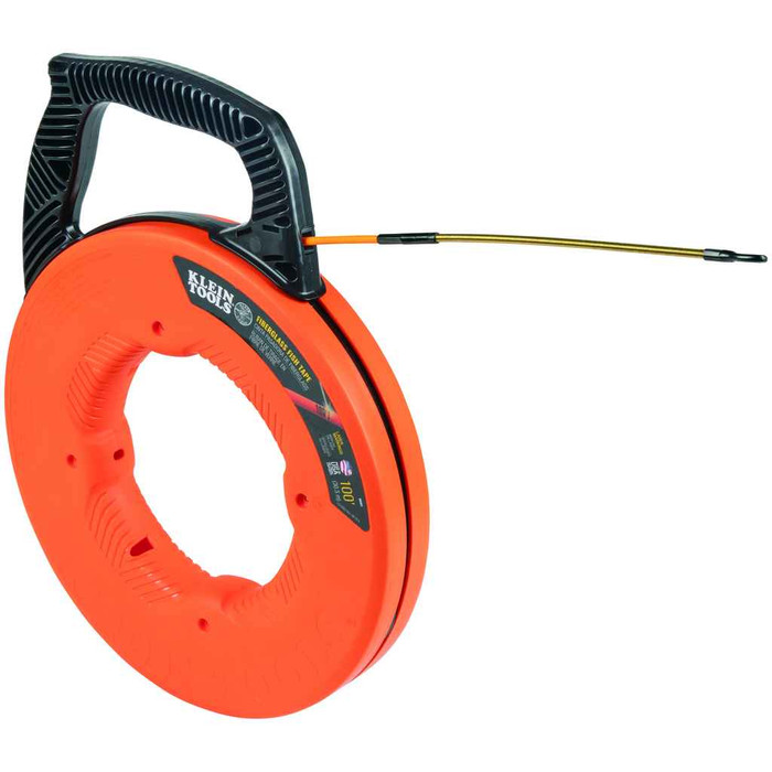 Klein Tools 56351 Fiberglass Fish Tape with Spiral Steel Leader, 100-Foot