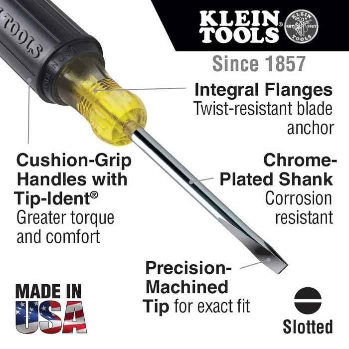 Klein Tools 605-10 1/4-Inch Cabinet Tip Screwdriver, 10-Inch Shank