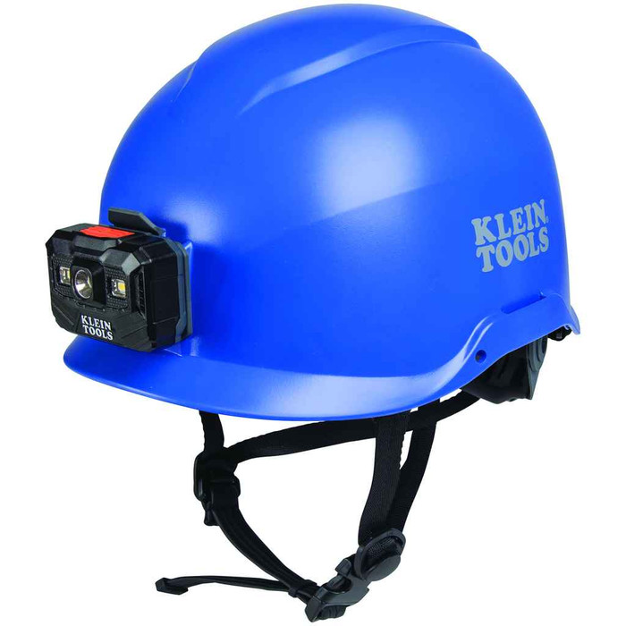 Klein Tools 60148 Safety Helmet, Non-Vented-Class E, with Rechargeable Headlamp, Blue