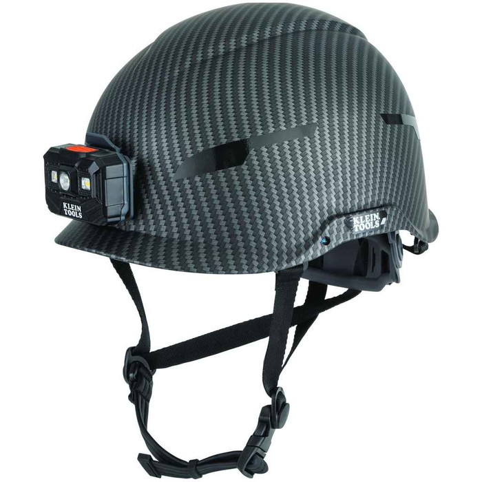 Klein Tools 60515 Safety Helmet, Premium KARBN™ Pattern, Non-Vented, Class E, Headlamp
