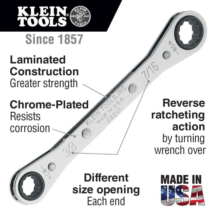 Klein Tools 68206 Ratcheting Box Wrench 13/16 x 7/8-Inch