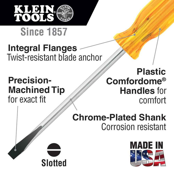 Klein Tools A316-8 3/16'' Cabinet Tip Screwdriver 8'' Shank