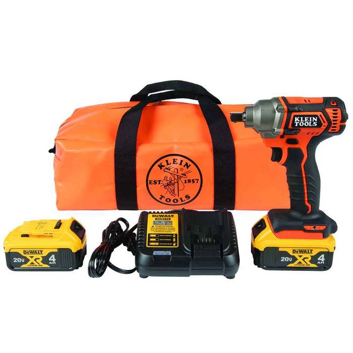 Klein Tools BAT20CW1 Battery-Operated Compact Impact Wrench, 1/2-Inch Detent Pin, Full Kit