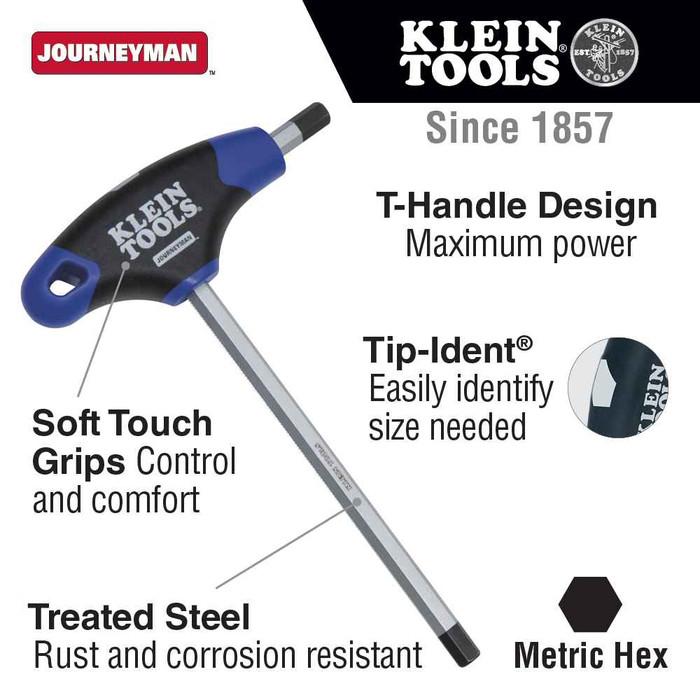 Klein Tools JTH6M2 2 mm Hex Key, Journeyman™ T-Handle, 6-Inch