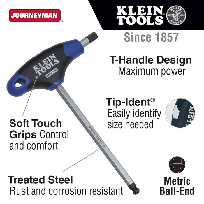 Klein Tools JTH6M8BE 8 mm Ball-End Hex Key, Journeyman™ T-Handle, 6-Inch Klein Tools JTH6M8BE 8 mm Ball-End Hex Key, Journeyman™ T-Handle, 6-Inch