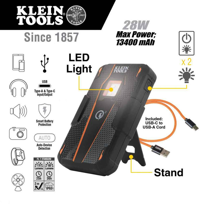Klein Tools KTB2 Portable Jobsite Rechargeable Battery, 13400mAh