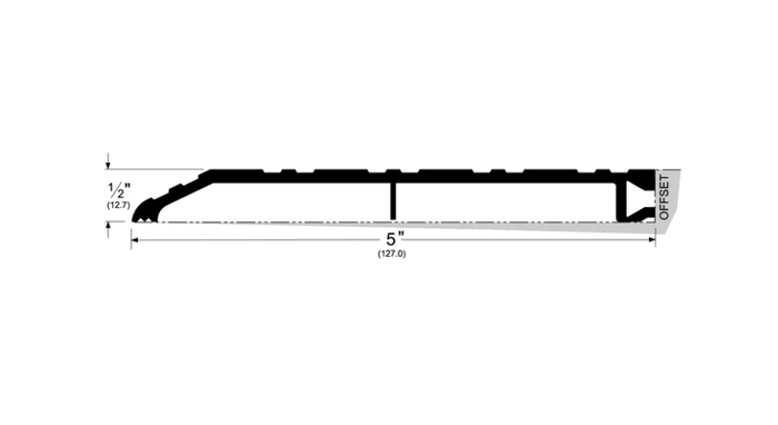 Pemko 255A Half Saddle Threshold cross-section drawing showing 1/2" height and 5" width dimensions, mill aluminum, fire rated