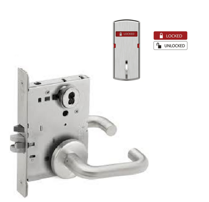 Schlage L9050 - Entrance/Office 03 Lever Mortise Lock - Grade 1 Non-Deadbolt Function Single Cylinder Keyed Lever Lock, Exterior Indicator "Locked/Unlocked"
