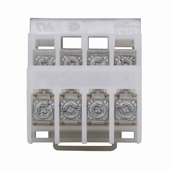 Bussmann 15188-4R Eaton series 15188 depluggable DIN terminal block, Reverse wiring, 600V, 30A, Disconnect, Four-pole, #6-32 TPI Screw, 35 mm DIN Rail, White, Tin-plated copper alloy contact, Zinc-plated Steel philslot screw