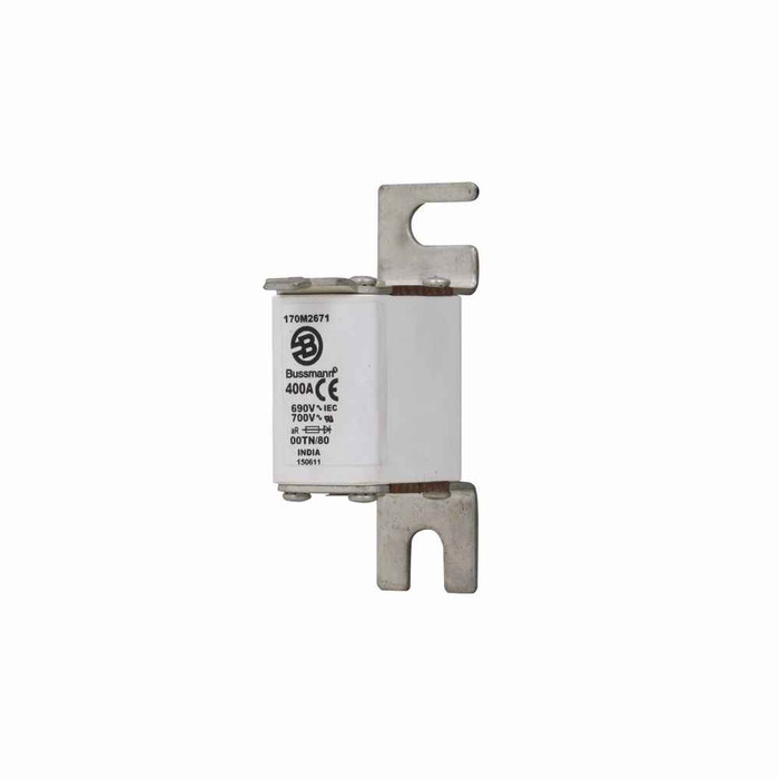 Bussmann 170M2671 Eaton series high speed square body fuse, 700V (UL), 690V (IEC), 400A, 200 kAIC, Other, Fuse, Blade end X blade end, Class aR, DIN 43 620 - 170M2671