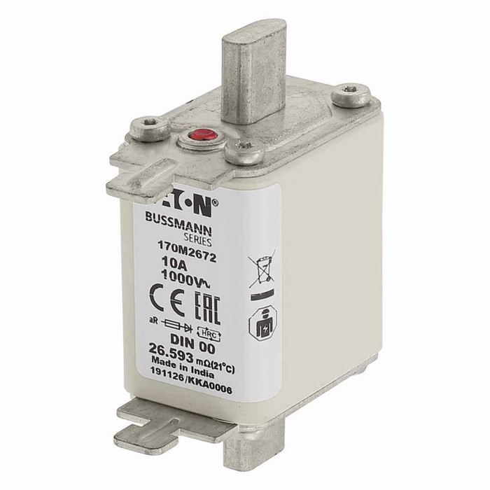Bussmann 170M2672 Eaton series high speed square body fuse, 700V (UL), 690V (IEC), 10A, 125 kAIC, None, Fuse, Class aR