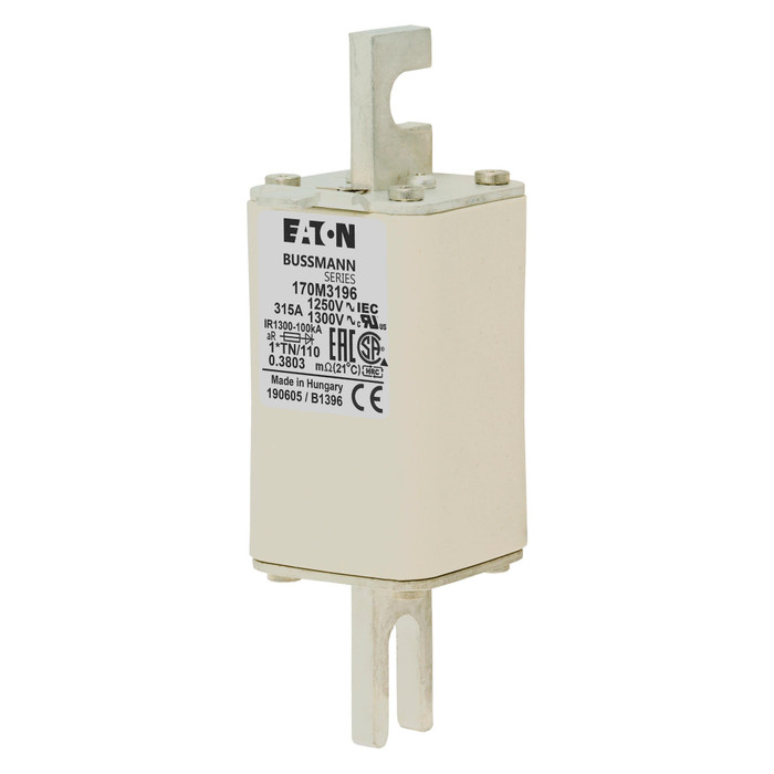 Bussmann 170M3196 Eaton series high speed square body fuse, 700V (UL), 690V (IEC), 315A, 100 kAIC, Other, Fuse, Class aR, DIN 43 620 - 170M3196