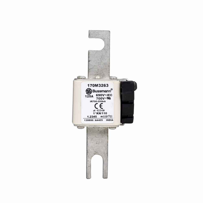 Bussmann 170M3263 Eaton series high speed square body fuse, 1250V (IEC), 1300V (UL), 125A, 200 kAIC, Other, Fuse, Blade end X blade end, Class aR, DIN 43 620 - 170M3263