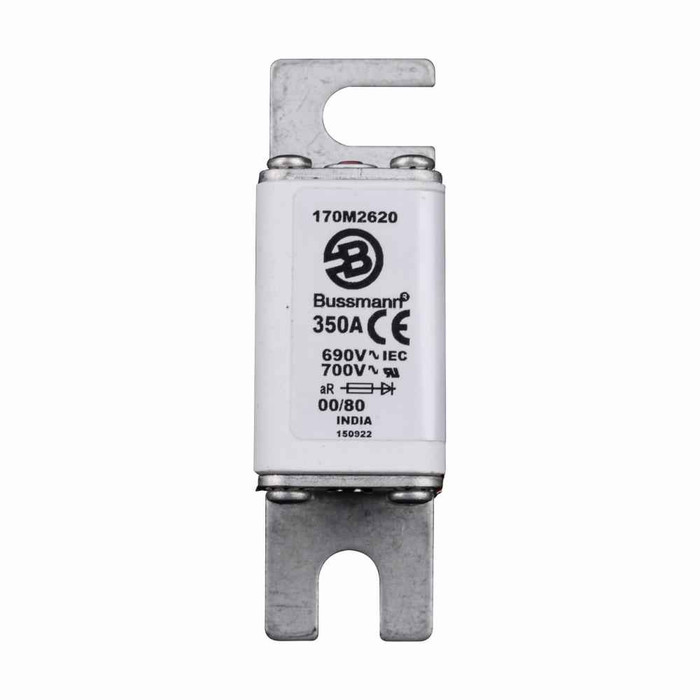 Bussmann 170M2620 Eaton series high speed square body fuse, 700V (UL), 690V (IEC), 350A, 200 kAIC, Top fuse status indicator, Fuse, Blade end X blade end, Class aR, DIN 43 620 - 170M2620