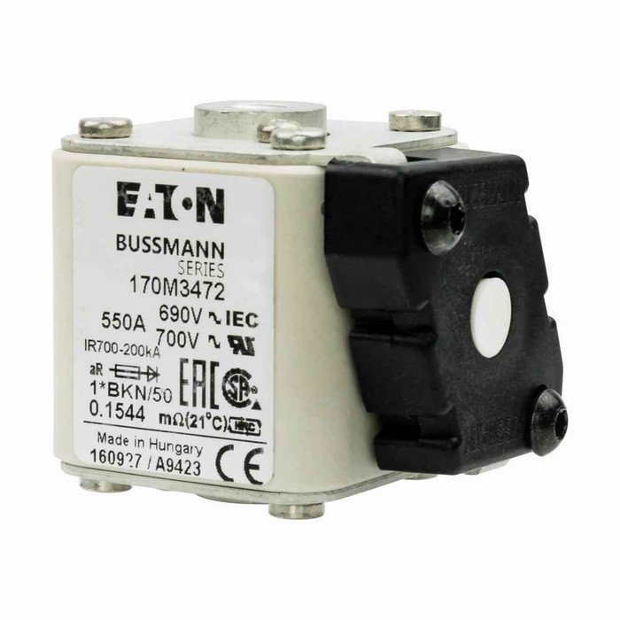 Bussmann 170M3472 Eaton series high speed square body fuse, 700V (UL), 690V (IEC), 550A, 200 kAIC, Other, Fuse, Class aR, Flush - 170M3472