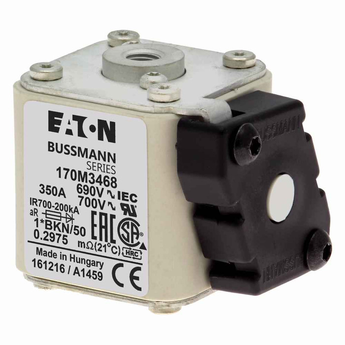 Bussmann 170M3468 Eaton series high speed square body fuse, 700V (UL), 690V (IEC), 350A, 200 kAIC, Other, Fuse, Class aR, Flush