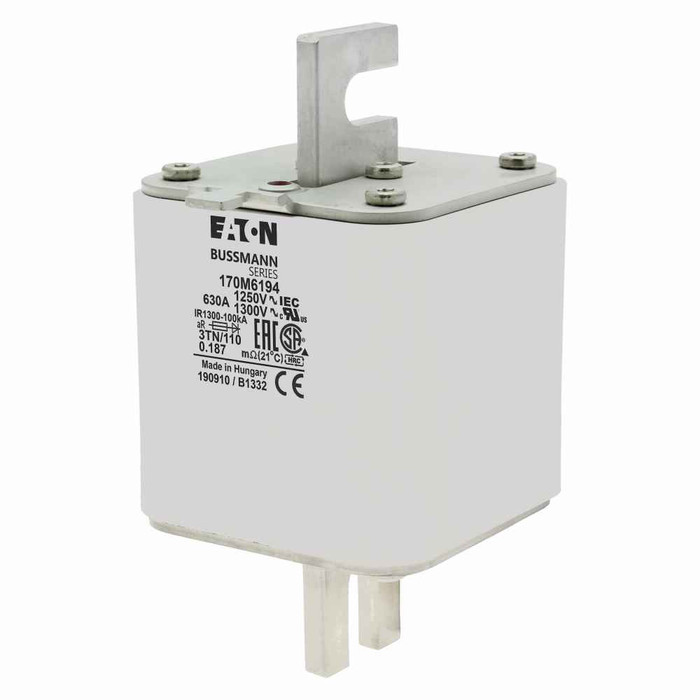 Bussmann 170M6194 Eaton series high speed square body fuse, 700V (UL), 550V (IEC), 630A, 100 kAIC, Other, Fuse, Class aR, DIN 43 620
