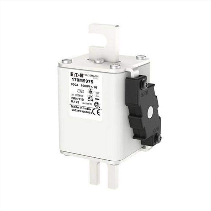Bussmann 170M5975 Eaton series high speed square body fuse, 700V (UL), 550V (IEC), 800A, 150 kAIC, Other, Fuse, Class aR, DIN 43 620