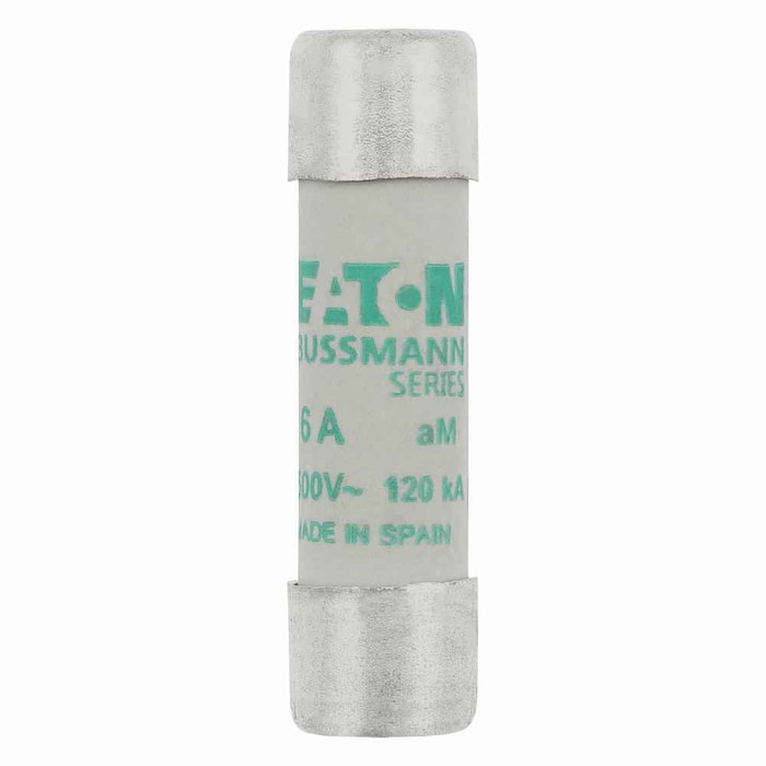 Bussmann C10M6 Eaton series low voltage 10 x 38 mm cylindrical/ferrule fuse, rated at 500 Volts AC, 6 Amps, 120 kA Breaking capacity, class aM, without indicator, compatible with a CHM Modular fuse holder