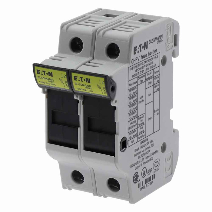 Bussmann CHPV2U Eaton series CHPV photovoltaic fuse block, 1000 Vdc, 30A, Modular, Two-pole - CHPV2U