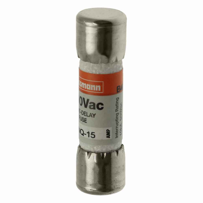 Bussmann FNQ-15 Eaton series FNQ fuse, Time-delay Midget fuse, Motor control transformers, circuits with in-rush currents, 15 A, Non-indicating, Ferrule end x ferrule end, 10 kAIC at 500 Vac, Nickel-plated bronze endcap, Standard, 500 V Bussmann FNQ-15 Eaton series FNQ fuse, Time-delay Midget fuse, Motor control transformers, circuits with in-rush currents, 15 A, Non-indicating, Ferrule end x ferrule end, 10 kAIC at 500 Vac, Nickel-plated bronze endcap, Standard, 500 V