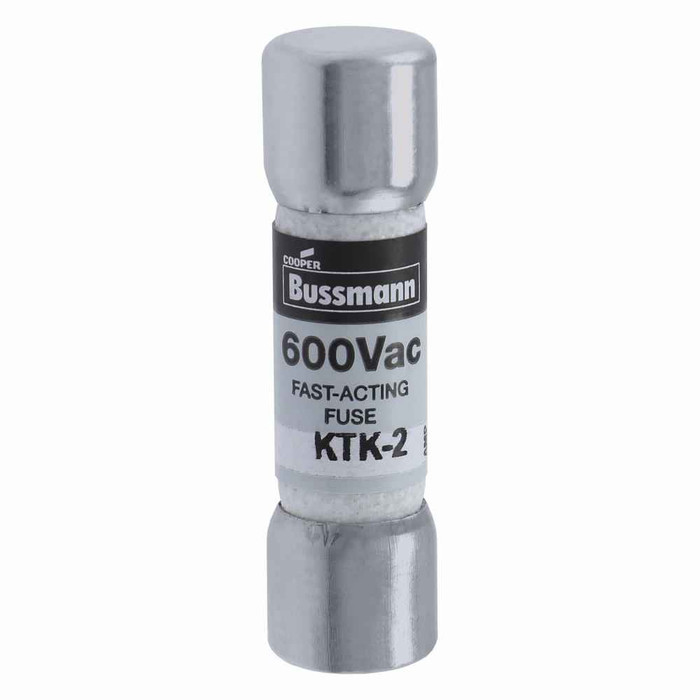 Bussmann KTK-2 Eaton series KTK fuse, LIMITRON Fast-acting fuse, Control circuits, lighting circuit protection, meter circuits, 2 A, Non-indicating, Ferrule end x ferrule end, 100 kAIC at 600 V, Melamine tube,Nickel-plated bronze endcap, 600 V