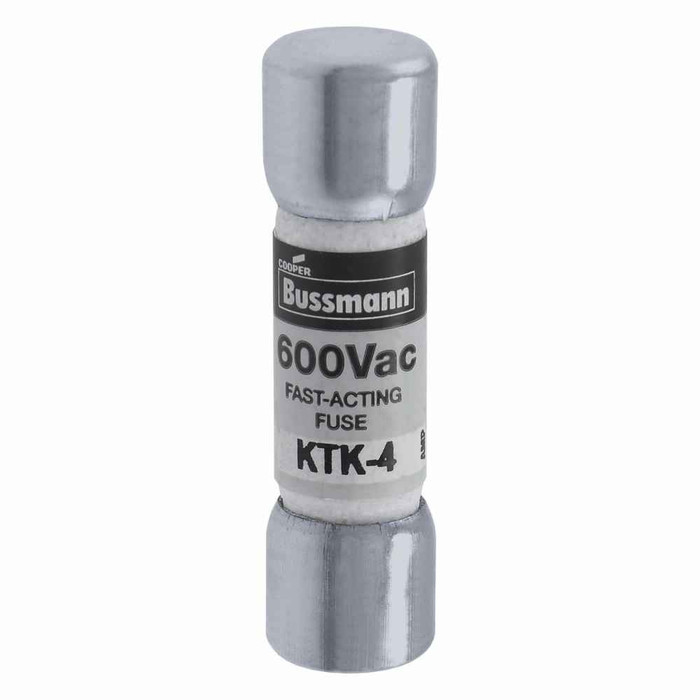 Bussmann KTK-4 Eaton series KTK fuse, LIMITRON Fast-acting fuse, Control circuits, lighting circuit protection, meter circuits, 4 A, Non-indicating, Ferrule end x ferrule end, 100 kAIC at 600 V, Nickel-plated bronze endcap,Melamine tube, 600 V