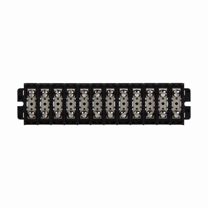 Bussmann KUX-12P Eaton KU series panel mount terminal block connector, Steel screw with Zinc-plated pressure plate, 600V, 60A, Double row, short, Twelve-pole, #10-32 TPI Screw, Panel, Black, Nickel-plated brass terminal