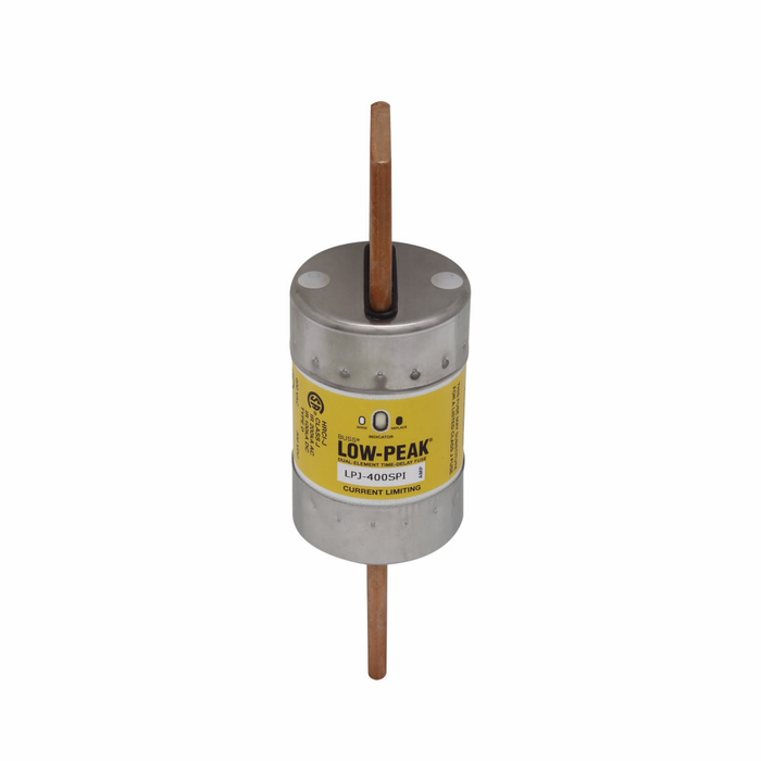 Bussmann LPJ-250SPI Eaton series LPJ fuse, Low-peak fuse, 250 A, Dual, Class J, With Indicator, Bolted blade end x bolted blade end, Time delay,Current-limiting, 10 sec at 500%, 300 kAIC at 600 V,100 kAIC Vdc, Standard, 600 V, 300 Vdc