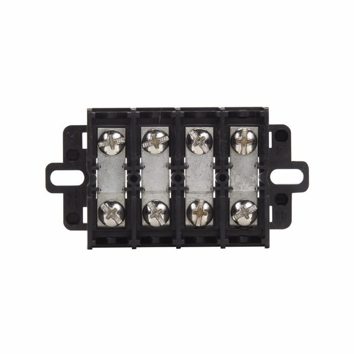 Bussmann KURL4-BP Eaton KU series panel mount terminal block connector, 600V, 60A, Four-pole, Black, Molded nuclear grade noryl base, nickel-plated brass philslot screw