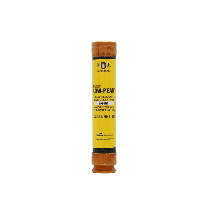 Bussmann LPS-RK-35SPI Eaton series LPS-RK fuse, Low-peak fuse, 35 A, Dual, Class RK1, With Indicator, Ferrule end x ferrule end, Time delay,Current-limiting, 10 sec at 500%, 100 kAIC at 300 Vdc,300 kAIC at 600 V, Standard, 10, 600 V, 300 Vdc