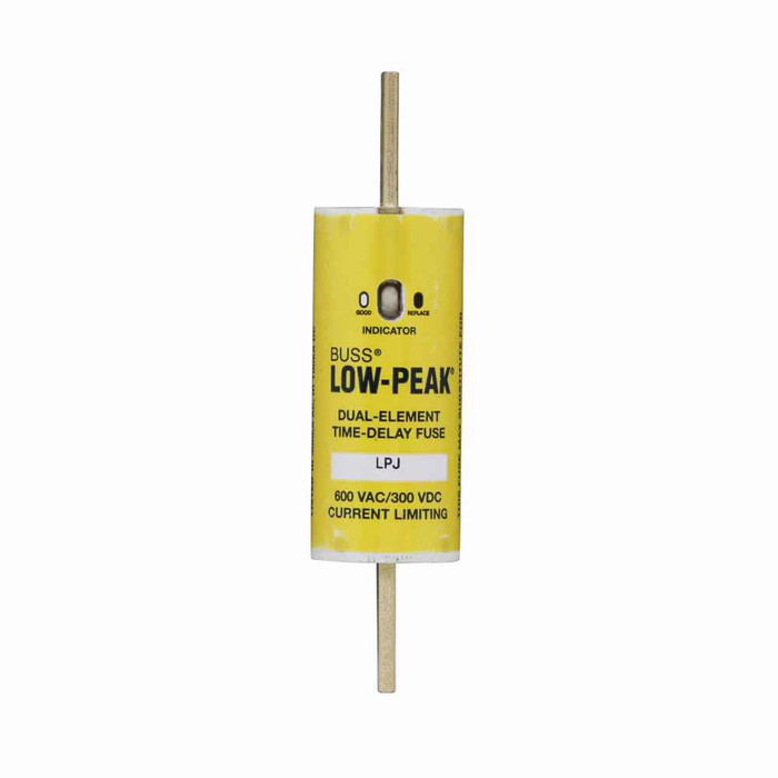Bussmann LPJ-70SPI Eaton series LPJ fuse, Low-peak fuse, 70 A, Dual, Class J, With Indicator, Bolted blade end x bolted blade end, Time delay,Current-limiting, 10 sec at 500%, 100 kAIC Vdc,300 kAIC at 600 V, Standard, 600 V, 300 Vdc