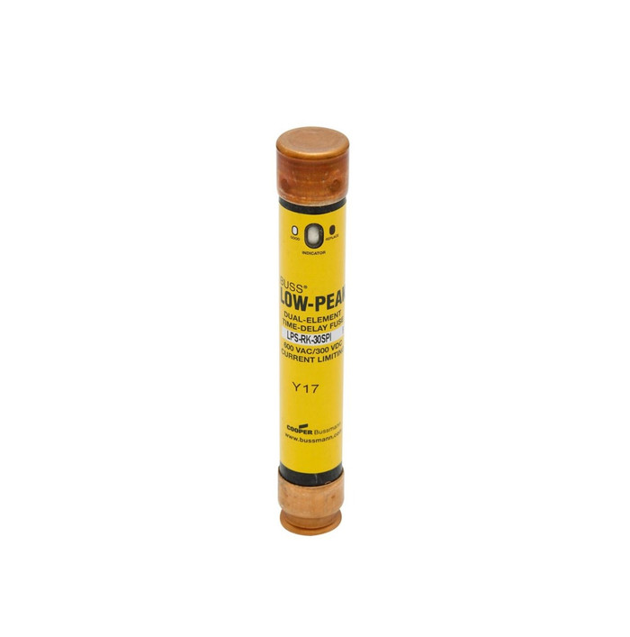 Bussmann LPS-RK-8SPI Eaton series LPS-RK fuse, Low-peak fuse, 8 A, Dual, RK1, With Indicator, Time delay,Current-limiting, 10 sec at 500%, 100 kAIC at 300 Vdc,300 kAIC at 600 V, Standard, 10, 600 V, 300 Vdc