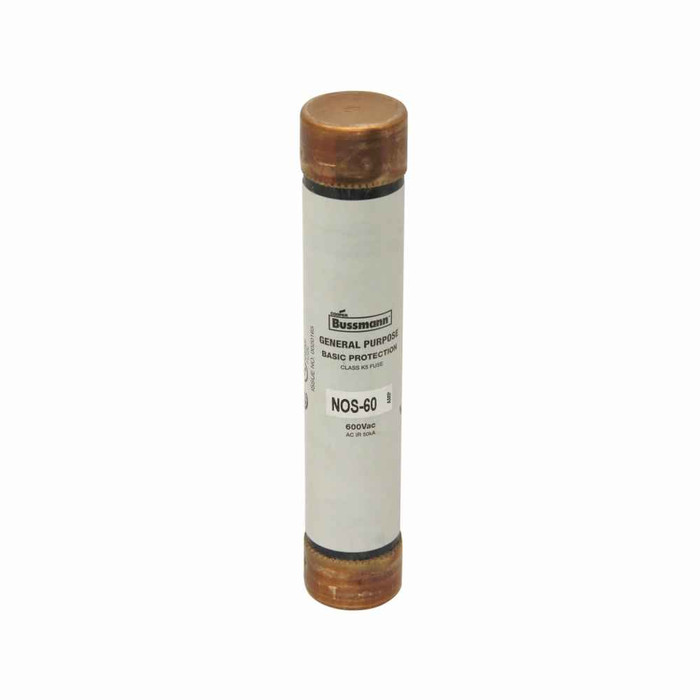 Bussmann NOS-60 Eaton series NOS fuse, Supplemental one-time fuse, Non current limiting, Light duty circuit locations, 60 A, Class K5,Class H, Non-indicating, Ferrule end x ferrule end, 50 kAIC at 600 Vac, Standard, 10, 600 V