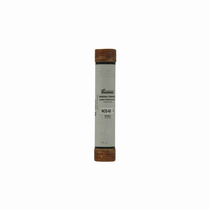 Bussmann NOS-60 Eaton series NOS fuse, Supplemental one-time fuse, Non current limiting, Light duty circuit locations, 60 A, Class K5,Class H, Non-indicating, Ferrule end x ferrule end, 50 kAIC at 600 Vac, Standard, 10, 600 V