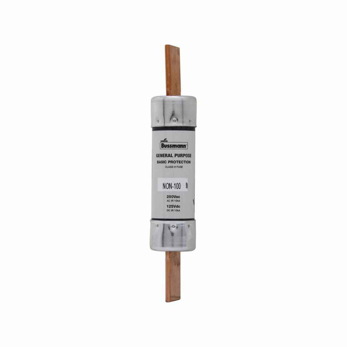 Bussmann NON-100 Eaton series NON fuse, Supplemental one-time fuse, Non current limiting, Light duty circuit locations, 100 A, Class H, Non-indicating, Blade end x blade end, 50 kAIC at 125 Vdc,10 kAIC at 250 Vac, Standard, 5, 250 V, 125 Vdc