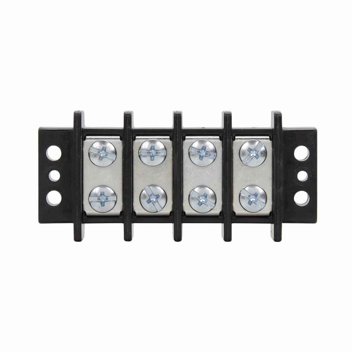 Bussmann TB400-08ST Eaton TB400 series panel mount terminal block connector, Breakdown voltage 7500V, 600V, 75A, Barrier, Eight-pole, Black, Molded thermoplastic base, tin-plated brass terminal, stainless steel philslot screw