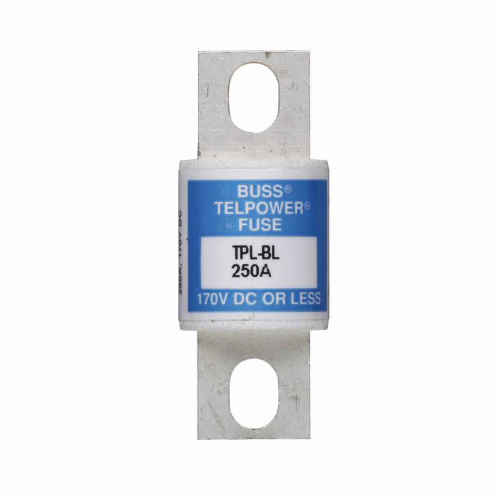 Bussmann TPL-BK Eaton series TPL telecommunication fuse, 170 Vdc, 225A, 100 kAIC, Non Indicating, Current-limiting, Bolted blade end X bolted blade end, Silver-plated terminal