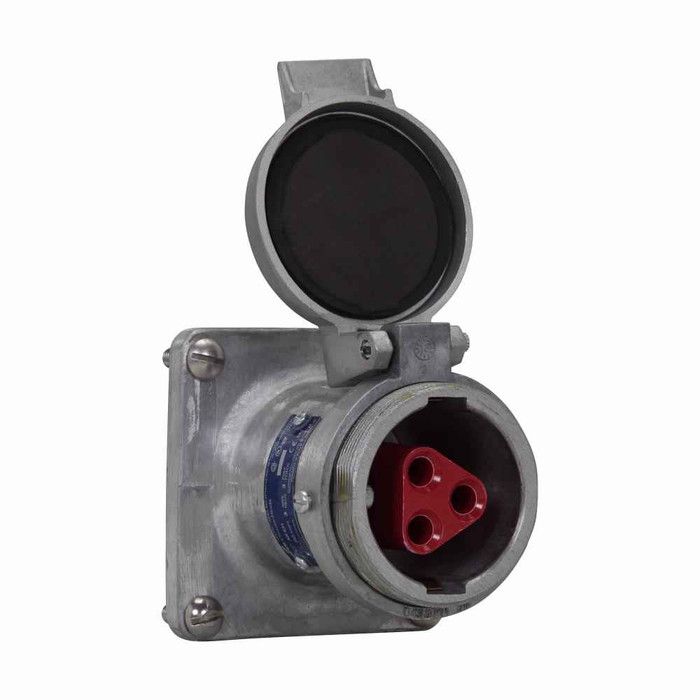 Crouse-Hinds AR341 Eaton series Arktite AR receptacle, 30A, Four-wire, four-pole, 50-400 Hz, Style 1, Copper-free aluminum, Spring door, 600 Vac/250 Vdc