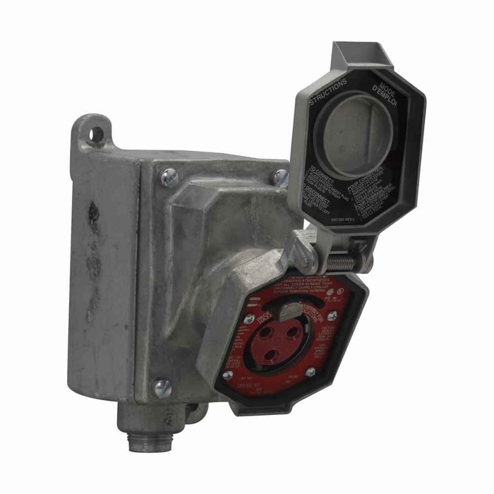 Crouse-Hinds CPS732 301 Eaton series Arktite CPS receptacle assembly, 7A/30A, Dead end, 3-wire, 4-pole, Brass contacts, 60 Hz, Style 2, 1 HP/3 HP, Copper-free alum, Single-gang, Factory sealed, 1", Delay action circuit breaking, 125-250 Vac/480 Vac