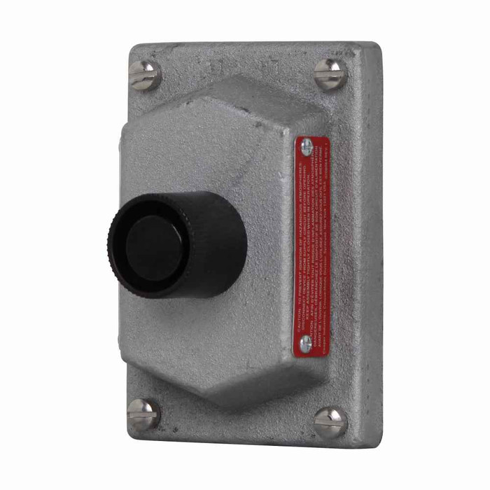 Crouse-Hinds DSD919 Eaton series DSD front operated pushbutton cover and device sub-assembly, 10A, Black, Feraloy iron alloy, 2 circuits universal, 1 button, Factory sealed, 600 Vac
