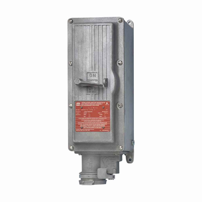 Crouse-Hinds DBR51742 Eaton series Arktite DBR receptacle enclosure, 100A, Three wire, four-pole, Without breaker, Style 2, Copper-free aluminum, 1-1/2"