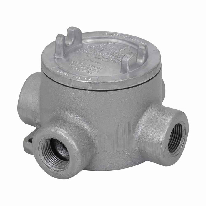 Crouse-Hinds EABX36 Eaton series Condulet EAB conduit outlet box with cover, 3" cover opening diameter, Feraloy iron alloy, X shape, 1"