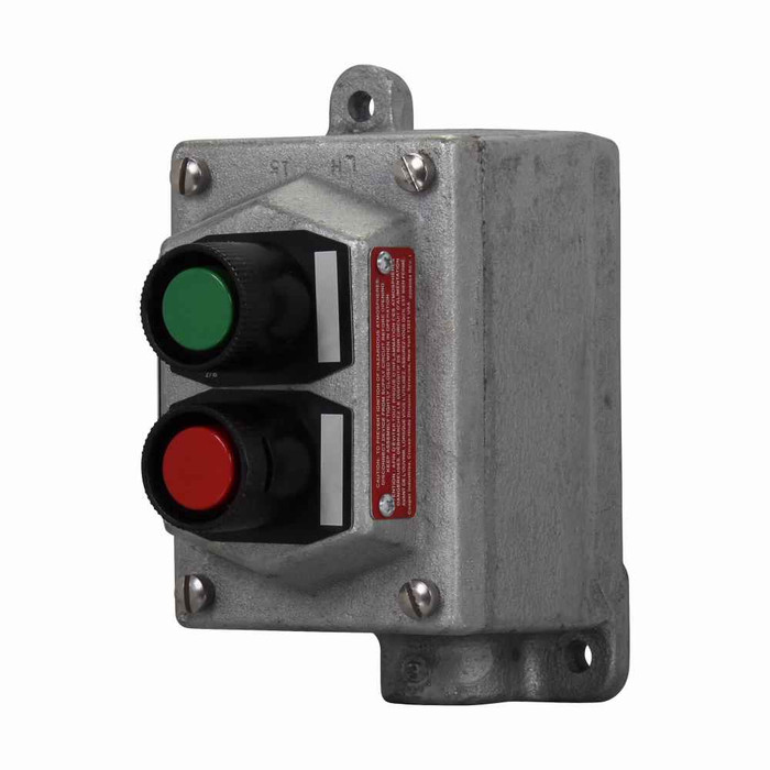Crouse-Hinds EFS215 Eaton series EFS pushbutton control station, With pushbuttons, One 3/4" hub, Feraloy iron alloy, Two circuit, 2, 2, Single-gang, 2, Dead end, 3/4", 600 Vac