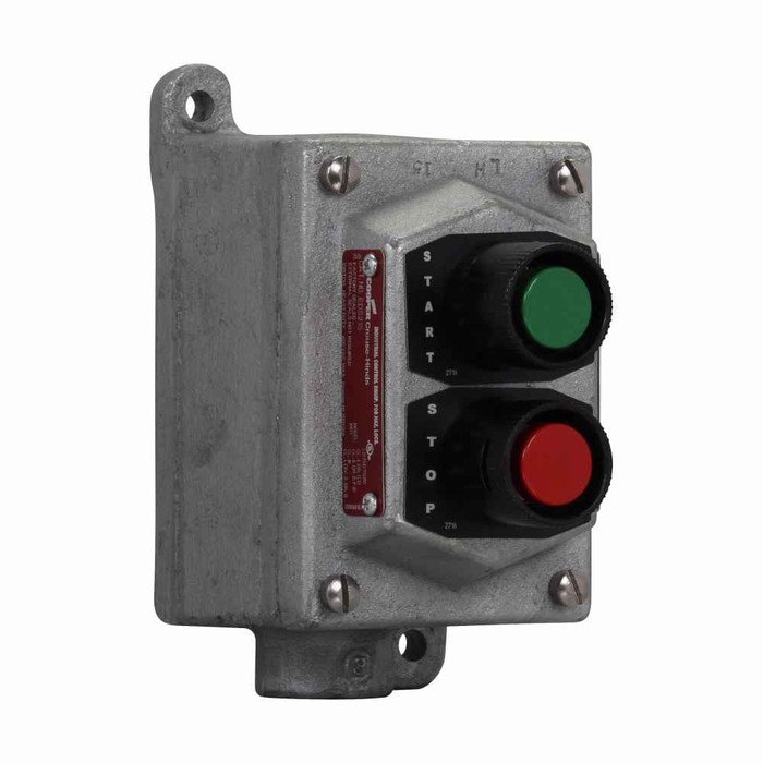 Crouse-Hinds EDS215 SA Eaton series EDS pushbutton control station, With pushbuttons, Copper-free aluminum, Two circuit, 2, Single-gang, 2, Dead end, 3/4", 600 Vac