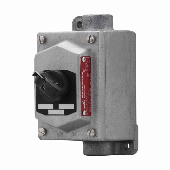 Crouse-Hinds EFSC31274 SA Eaton series EFS selector switch control station, With selector switch, With two 1" hubs, Feraloy iron alloy, Single-gang, 3, Through feed, Three-position, four-circuit, 1", 600 Vac Crouse-Hinds EFSC31274 SA Eaton series EFS selector switch control station, With selector switch, With two 1" hubs, Feraloy iron alloy, Single-gang, 3, Through feed, Three-position, four-circuit, 1", 600 Vac