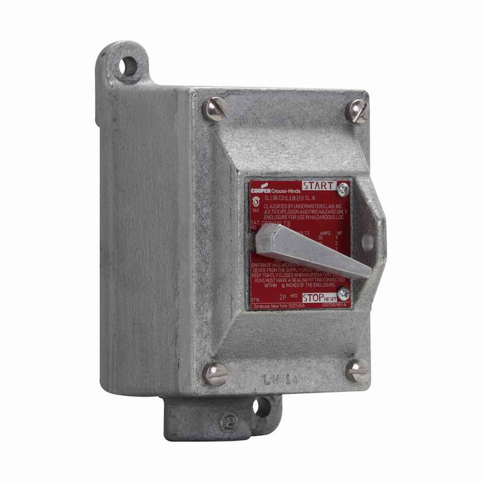 Crouse-Hinds EFD318 T8 Eaton series EFD manual motor starter switch, 20A/30A, With switch, 1 HP/2 HP/3 HP, Square D starter, Feraloy iron alloy, Single-gang, Two-pole, Dead end, 1", 250/600 Vac