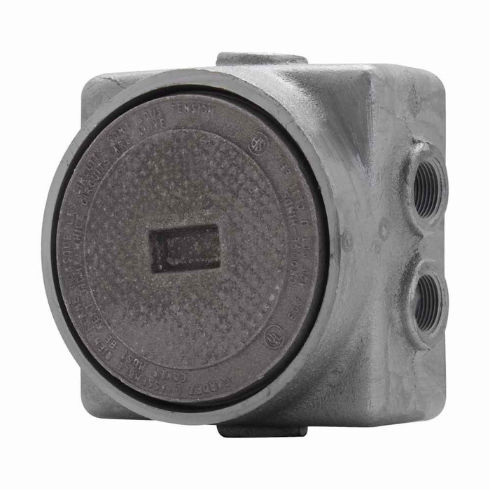 Crouse-Hinds EGJ421 Eaton series EGJ junction box, 3/4" back hubs, 4-3/16" depth, Feraloy iron alloy, 2 back hubs, 6 side hubs, 3/4" side hubs